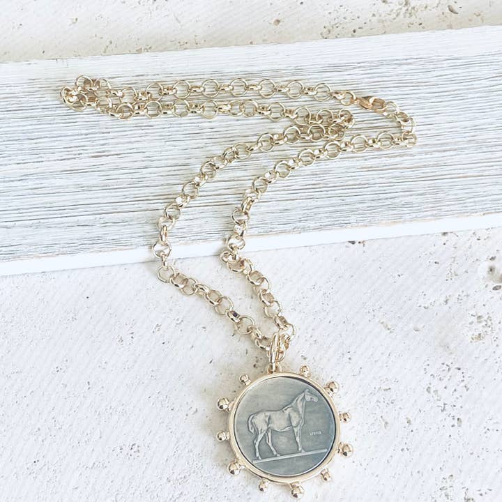 VB&CO Designs Handmade Jewelry - Wholesale Pendant/Charm Necklace - Horse coin necklace western equestrian jewelry derby7