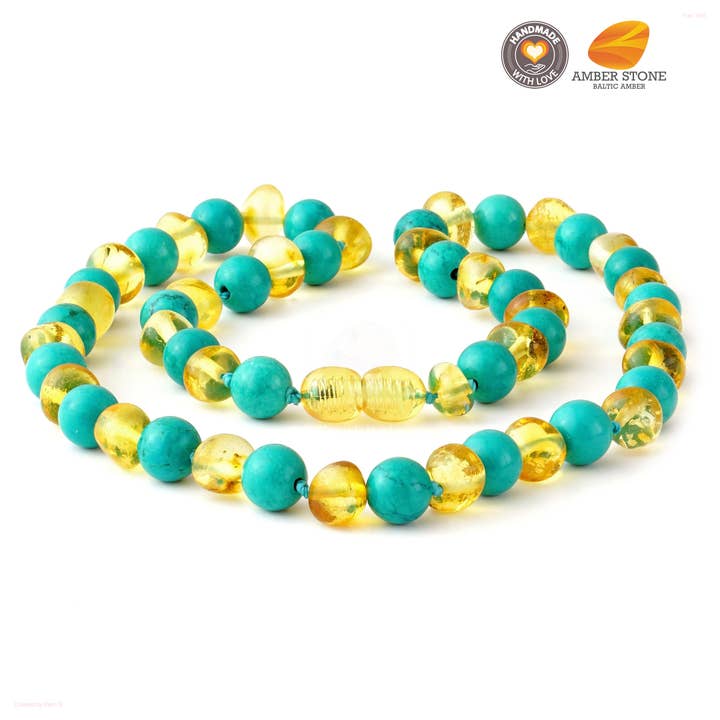 Baroque baltic amber & turquoise necklace 11 for wholesale by Amber Stone
