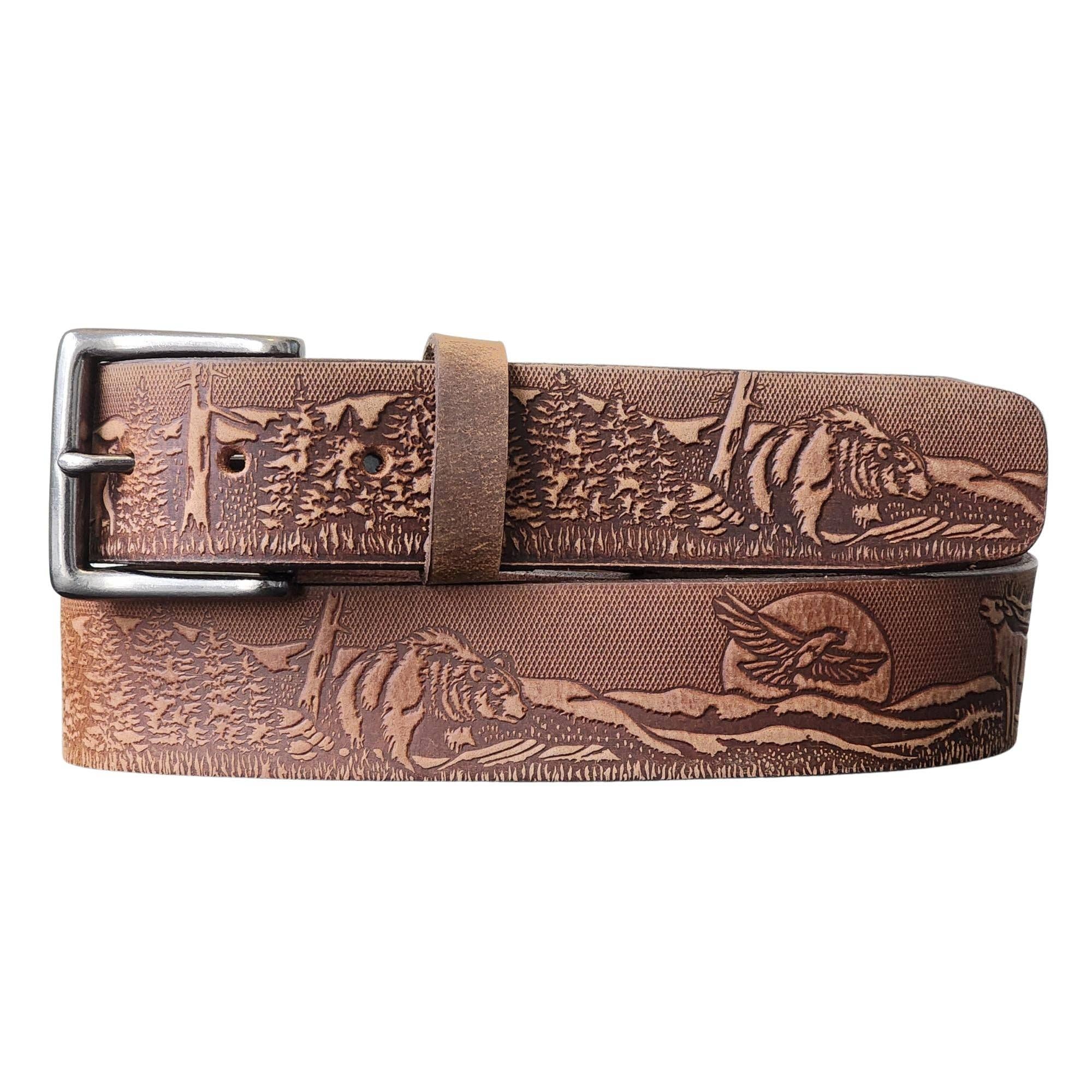 NAB LEATHER – wholesale Belt – Unisex – The Wildlife Belt - Cognac Embossed Full Grain Leather Belt Made in Canada1