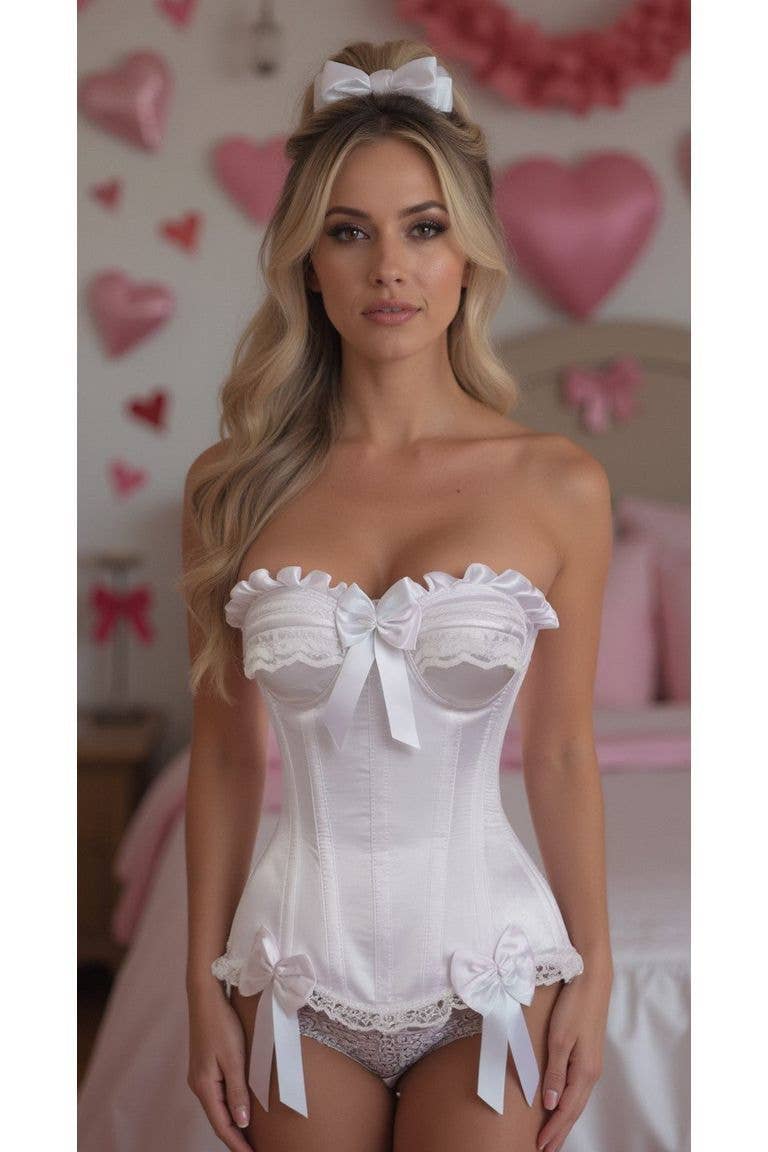 Daisy Corsets – wholesale Corset – Women′s – Top Drawer White Satin Steel Boned Burlesque Corset0