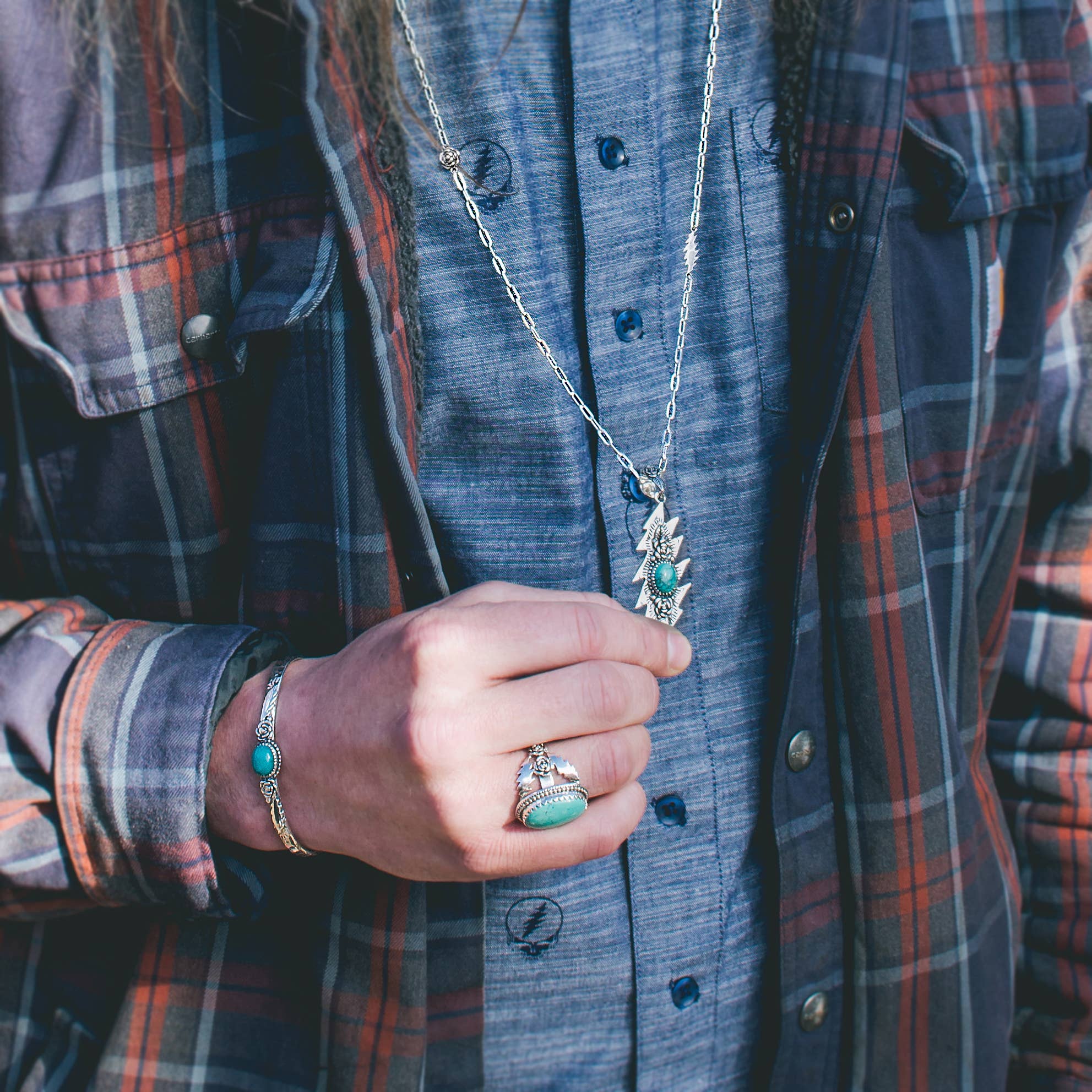 Hiouchi Jewels | Rose & Bolt Grateful Dead Jewelry - Vente Colliers à pendentif - Pendentif éclair Lazy | Turquoise7