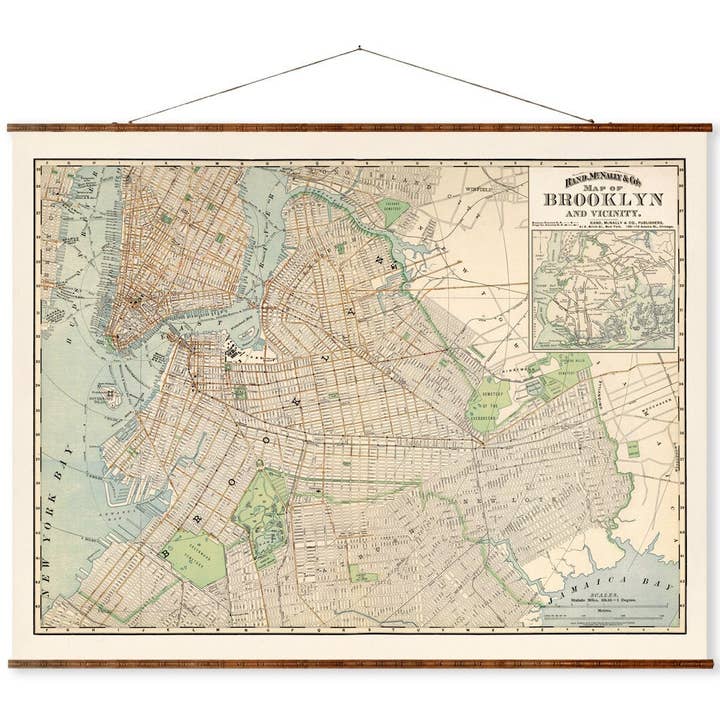 Brooklyn 1891 Map of New York Ready to Hang Roll Down Canvas Decorative Wall Decor Horoscope Map Scroll for wholesale by Maps Vintage