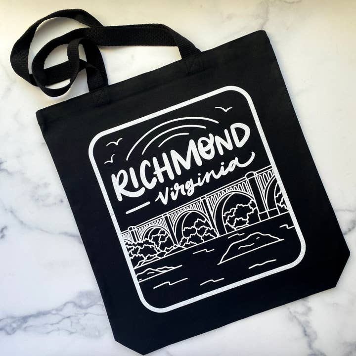 Tote Bag - Richmond, Virginia CSX A-Line Bridge (Black) for wholesale by Billie Claire Illustration (Handmade)