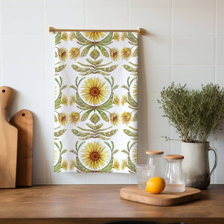 Sunflower Organic Linen Tea Towel for wholesale by Sarah Rose