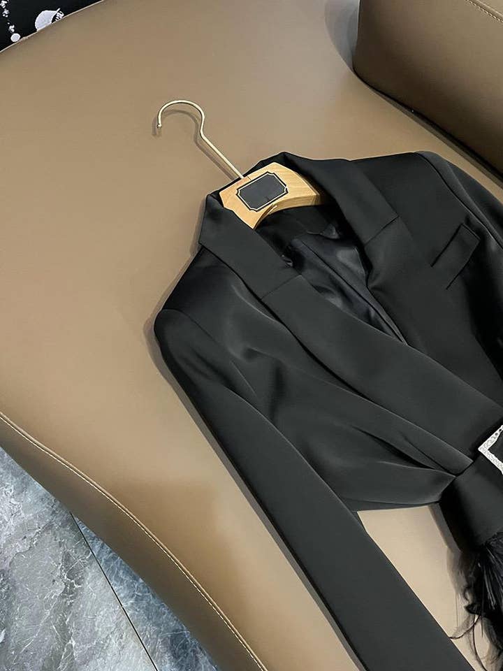 SY388 Elegant Black Lapel Tassel Belt Midi Dress for wholesale on Faire3