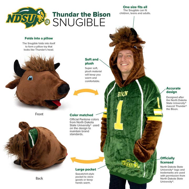 OrangeOnions - Wholesale Hoodie - Unisex - North Dakota State Blanket Hoodie & Pillow Adult Snugible1