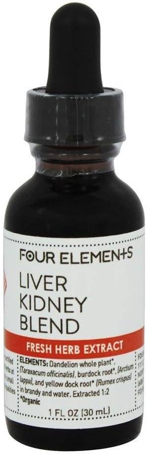 Four Elements Organic Herbals - Venta al por mayor Tinturas - Tintura herbal Liver Kidney Blend, 1 onza1