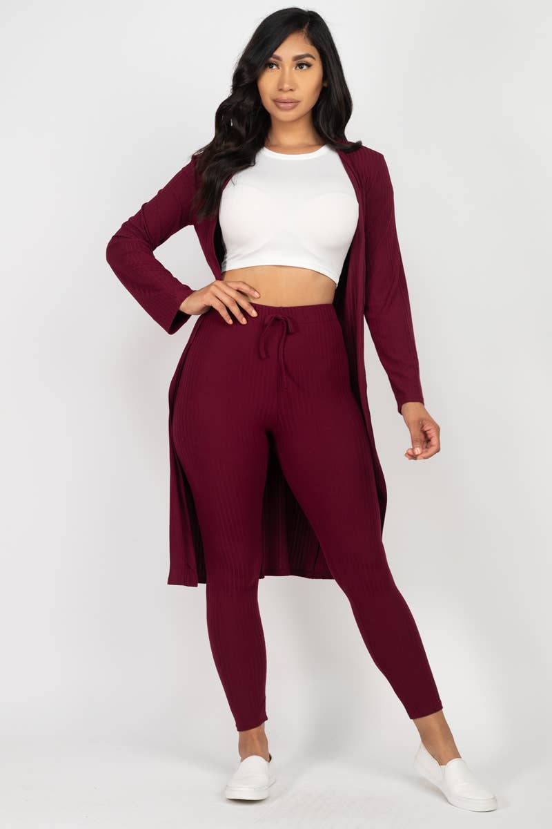 CAPELLA APPAREL – Engroshandel Top- og buksesæt (IKKE Loungewear) - Dame – Ribbet Cardigan & Leggings Sæt16