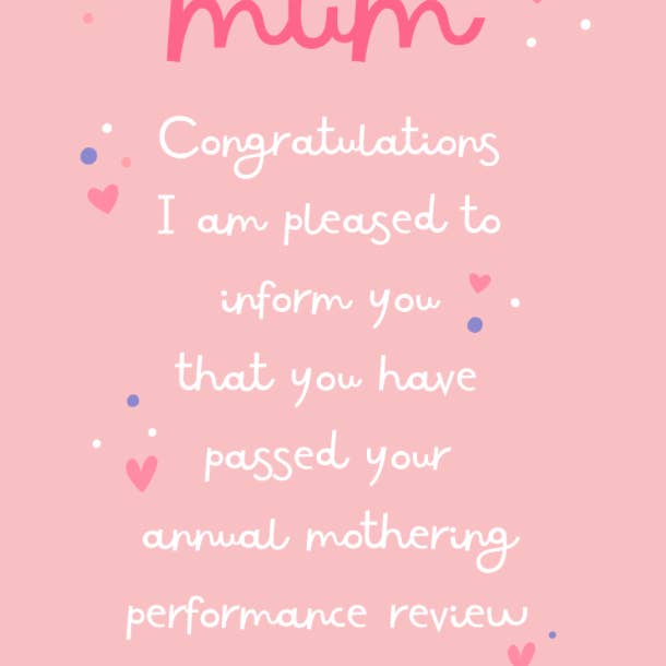 Petimo – wholesale Everyday greeting card – Annual Mothering Review Pink Funny Mother's Day Card1