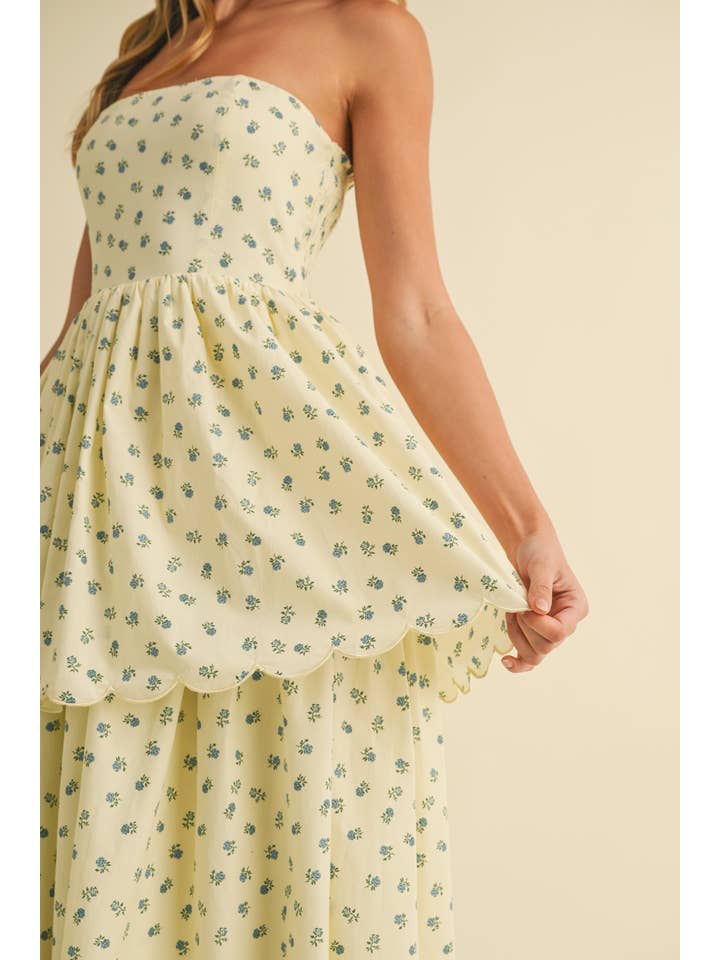 Klesis - Wholesale Dress - Women's - ID9056 FLORAL PRINT STRAPLESS TIERED MIDI DRESS