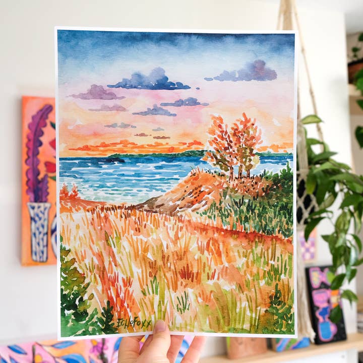Aquarelprint van de Duinen van Lake Michigan voor wholesale door Echo Foxx