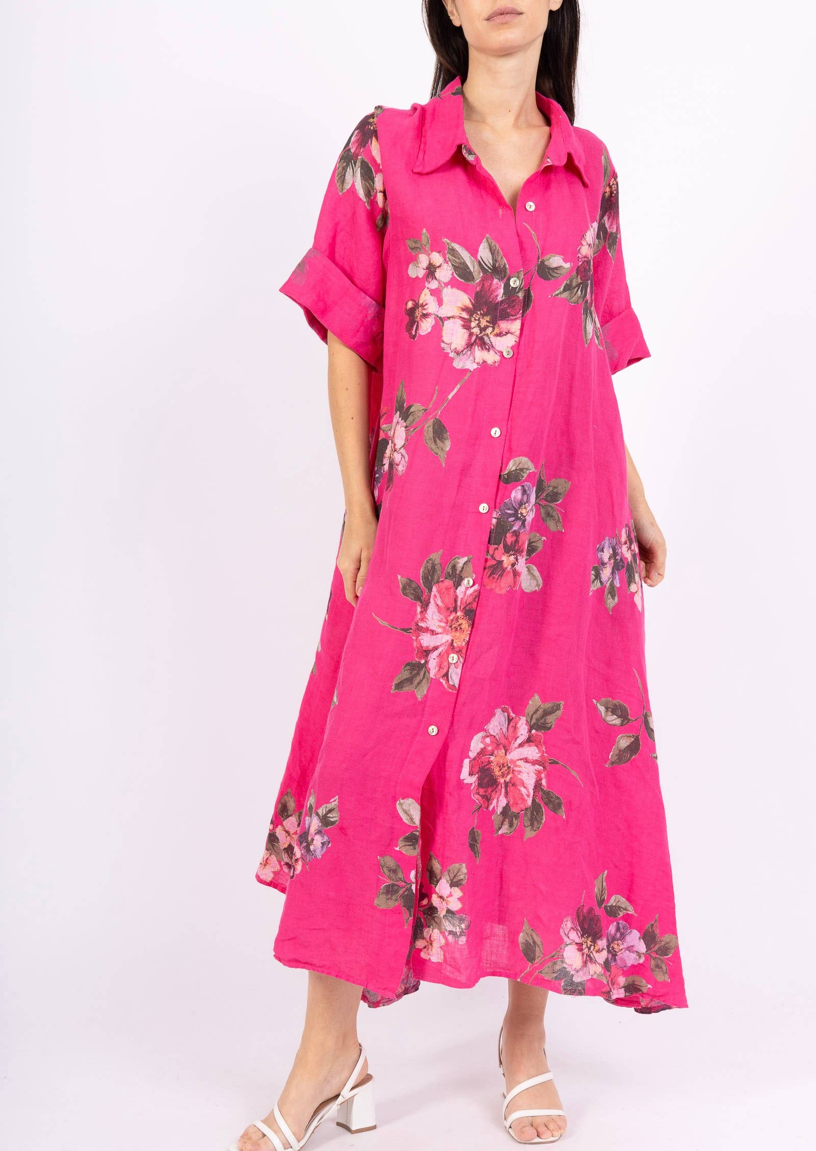 LINEN & COTTON HOUSE - Vente Robe – femme - 8052 E  LONGUE ROBE AVEC POCHES EN LIN  MOTIF 19