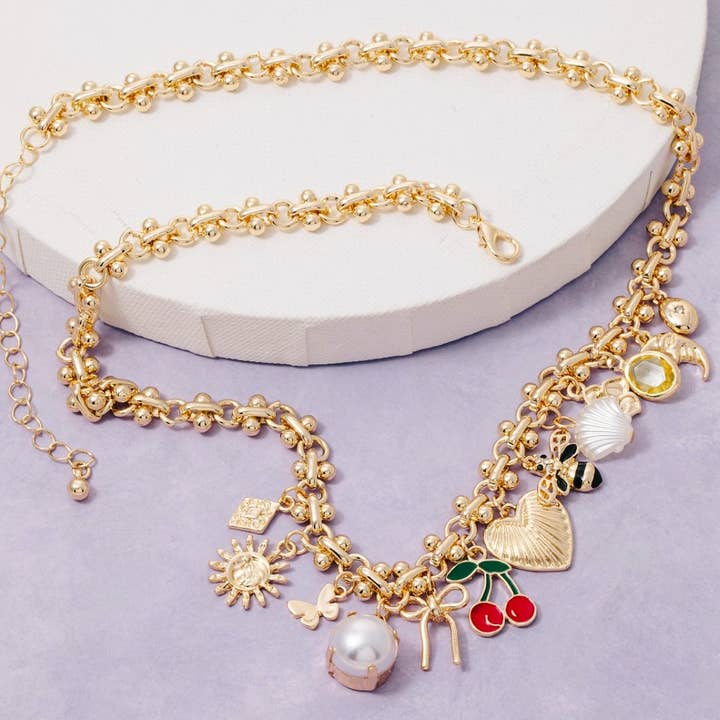 Assorted Charms Intricate Chain Necklace for wholesale by The Looks by Fame Accessories