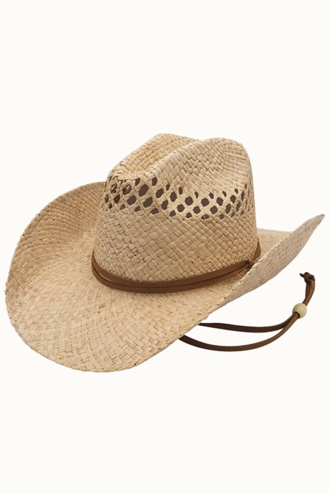 Olive & Pique – Großhandel Cowboyhut – Damen – Western-Raffia-Strohcowboyhut mit Kinnriemen, osfm3