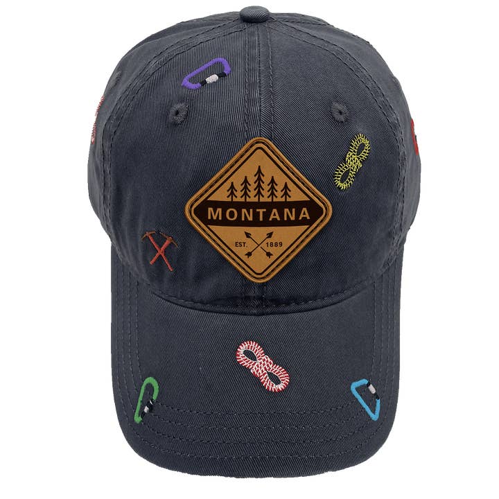 Northern Icons Creations INC - Wholesale Baseball cap – Unisex - Montana Hiking Adventure Baseball Cap – Outdoor Climbing Rope & Carabiner Embroidered Hat for Travelers