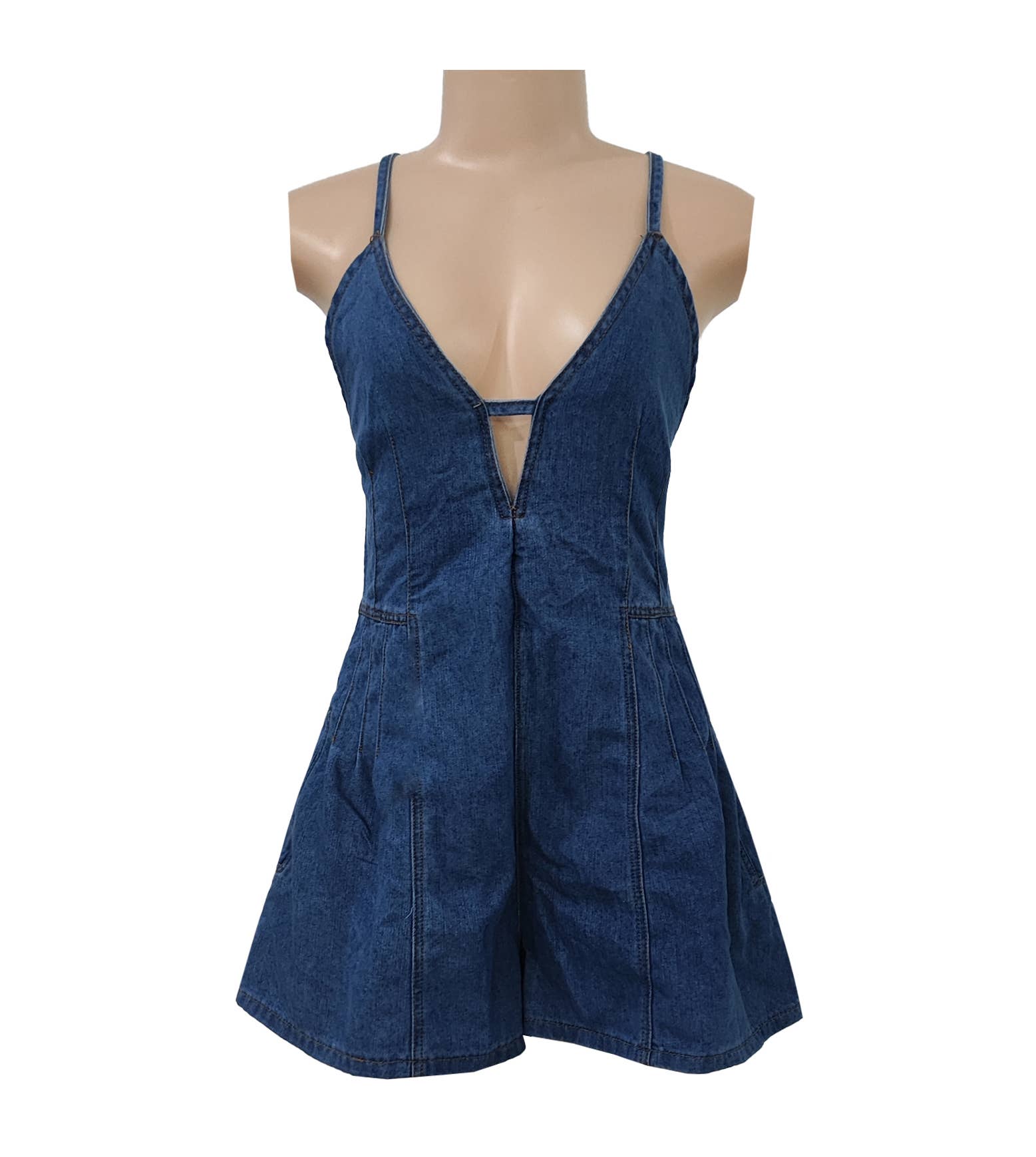 Rosa Clothing - Wholesale Romper - Women's - Western cowgirl Style chill Denim romper strappy shortall8
