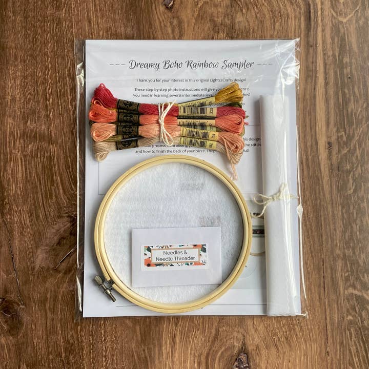 Eight22Crafts - Wholesale Embroidery/cross-stitch supplies - Dreamy Boho Rainbow Sampler Embroidery Kit, Level 23
