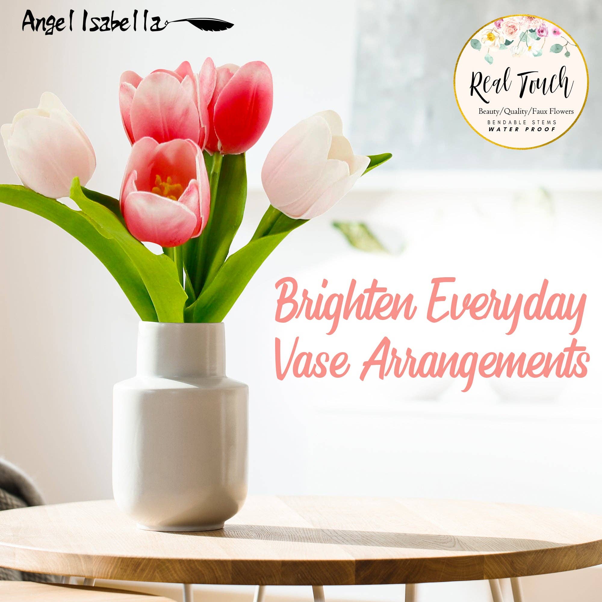 Angel Isabella – wholesale Artificial flowers – Pack of 5-stems Real Touch medium open tulip16