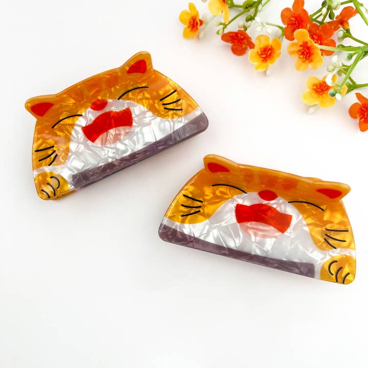 🐱 Happy Orange Cat Printed Animal Hair Claw Clip for wholesale by mildstyles