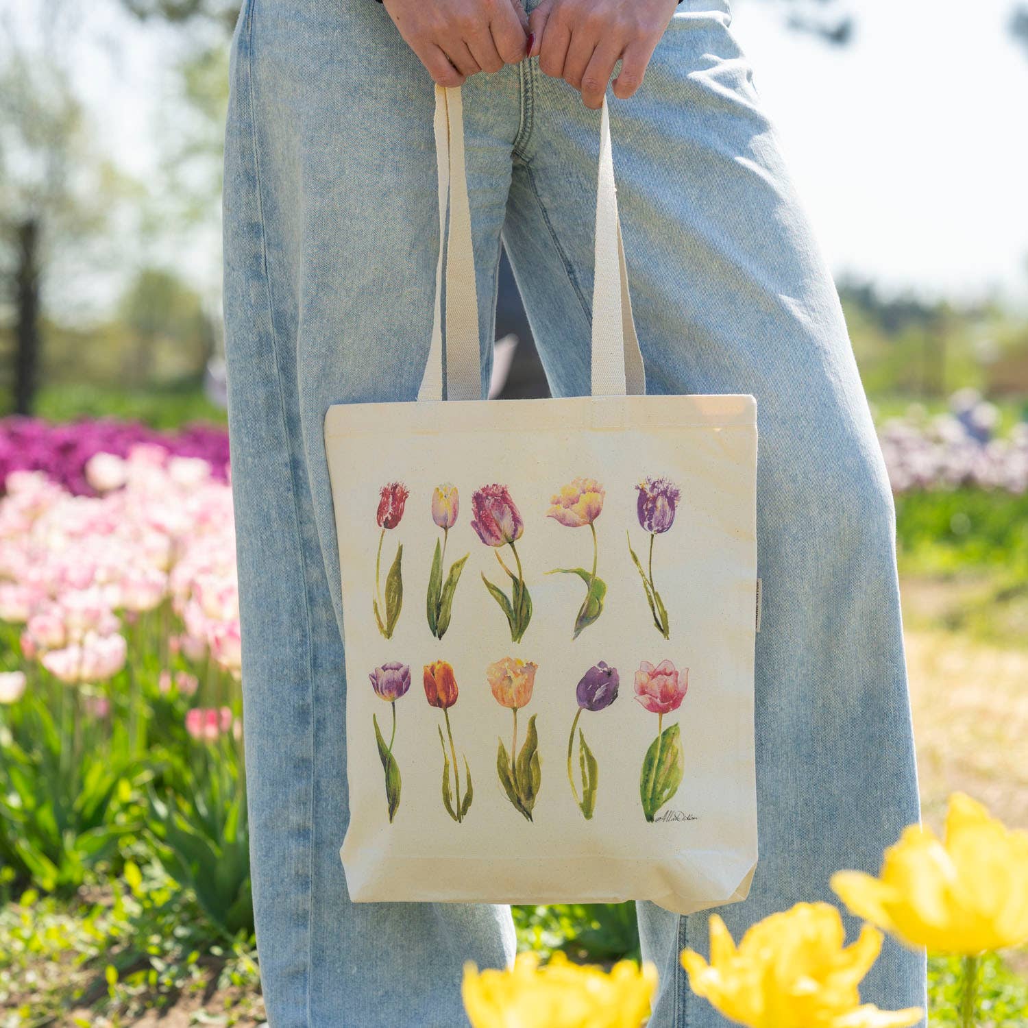 Alla Dickson Art - Vendita all'ingrosso Borsa tote - Donna - Borsa Libro Floreale Borsa Tulipano Borsa Tela Fiore Primavera1