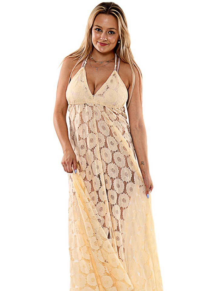 Traje de baño largo de encaje para mujer, vestido transparente para playa para venta al por mayor de Azucar & Bohio