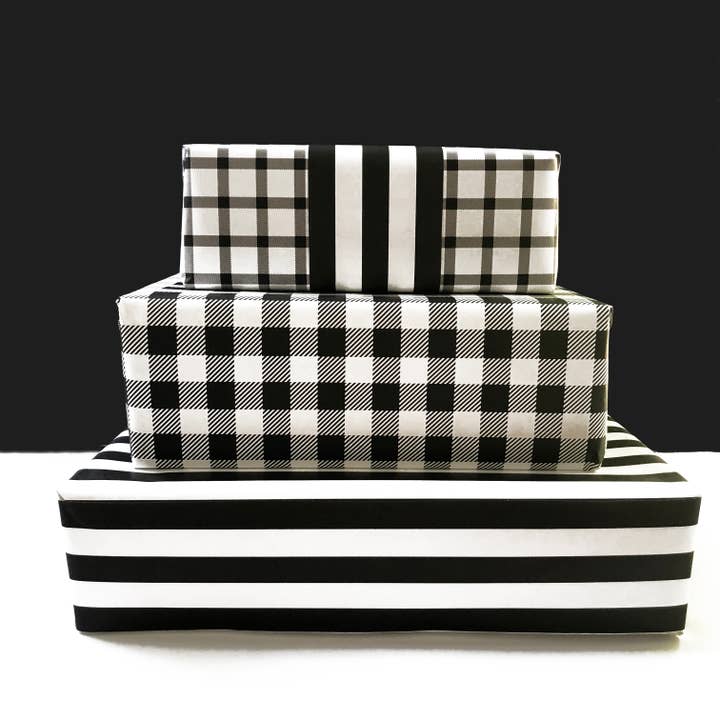 MELLOWWORKS - Wholesale Flat Wrap - BLACK AND WHITE STRIPE Gift Wrap (SHEET)3