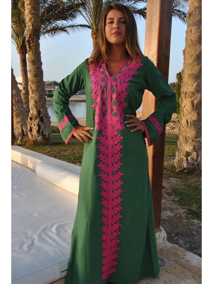 Gipci - Wholesale Kaftan - Women's - Green Autumn / Winter Bohemian Maxi Kaftan Dress
