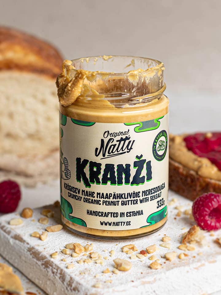 Kranži – Crunchy Organic Peanut Butter With Sea Salt 333G for wholesale by Natty Nut Butters