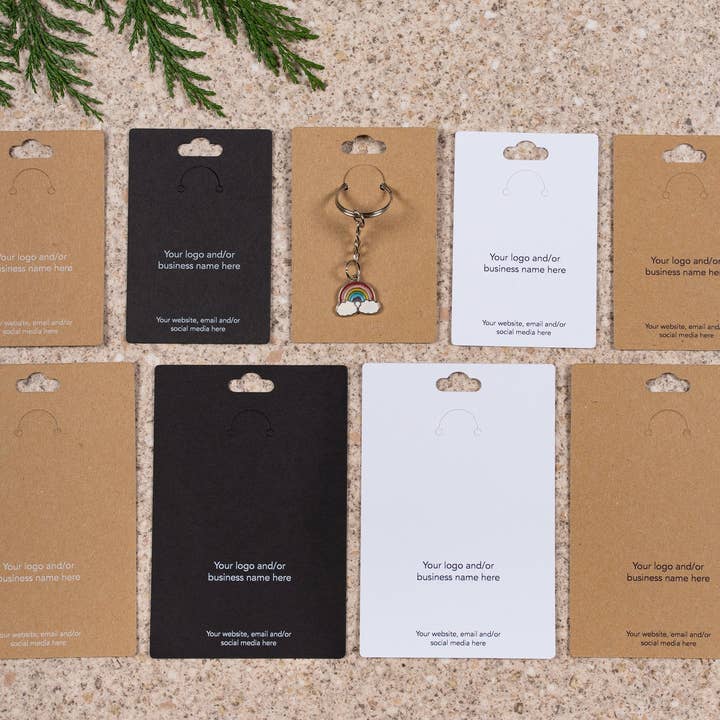 Fernery Designs – wholesale Återförsäljarskyltning – Anpassade tryckta Kraft Nyckelring Displaykort