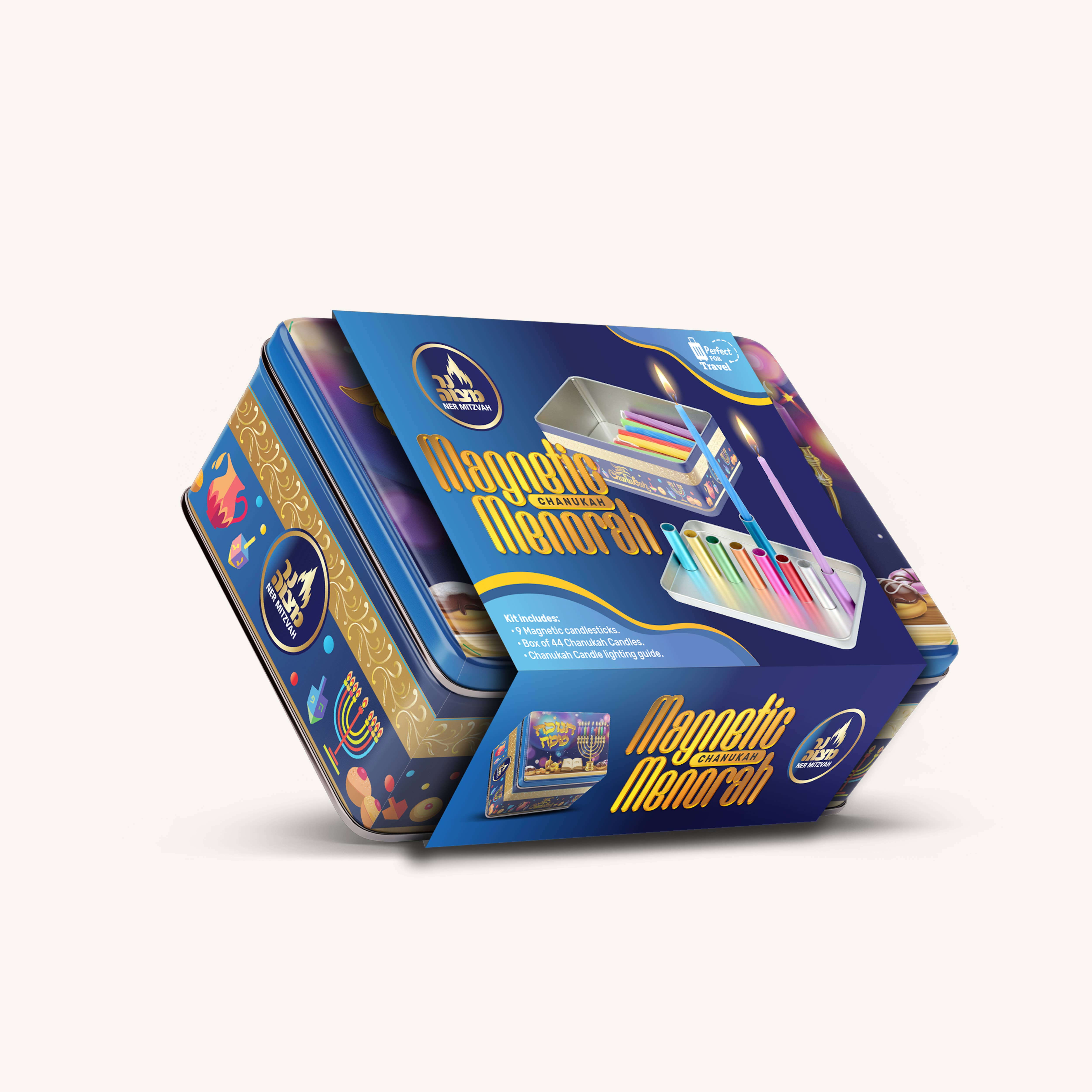 Ner Mitzvah - Wholesale Menorah - Kids Menorah Set - Magnet candlesticks, 44 Candles, & Guide1