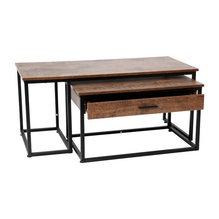 Flash Furniture - Wholesale Coffee Table - Walnut 2 Piece Nesting Tables Set - Black Frames1