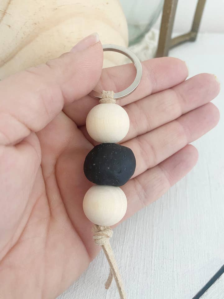 Boho Keychain Black Sea Glass Beads for wholesale by Simply Styled Art