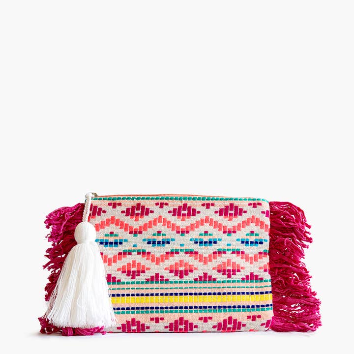 Jen & Co. - Wholesale Pouch - Women's - *SALE* CS2162 Faith Printed Cotton Pouch w/ Fringe