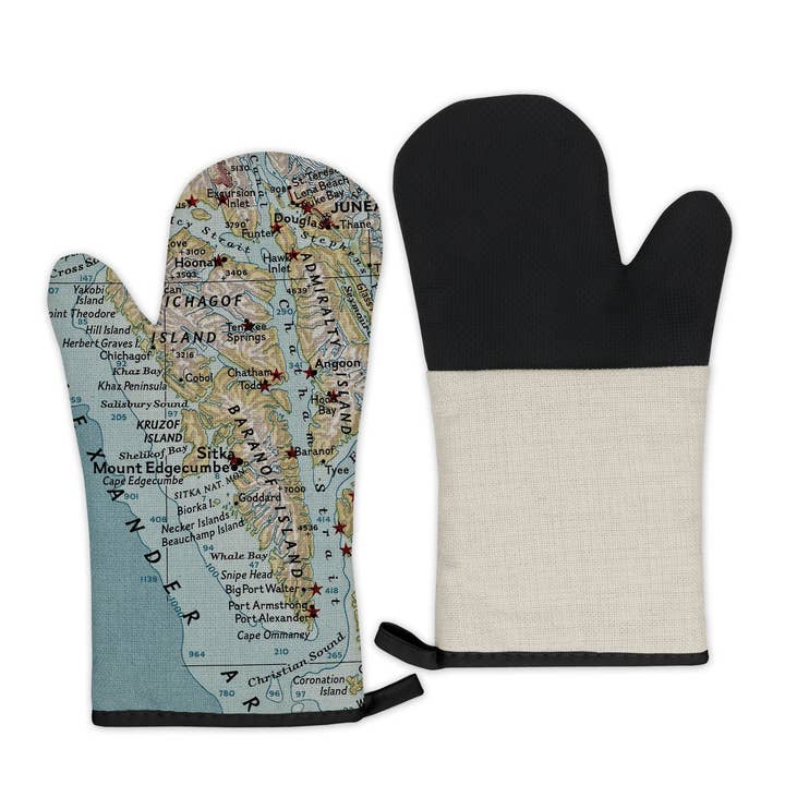 Daisy Mae Designs - Wholesale Oven Mitt/Pot Holder - Sitka Alaska Map Oven Mitt Oven Glove BBQ Glove Silicone