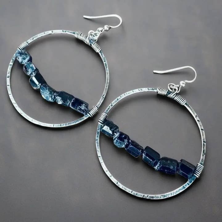 Sort Turmalin Sølv Hoops - Kasse med 2 Par for engroshandel hos Blackbird & Sage Jewelry