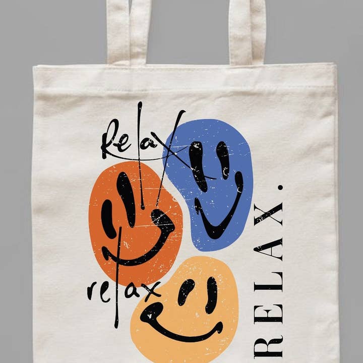Relax Smileys Canvas Bag for wholesale by Peach Closet