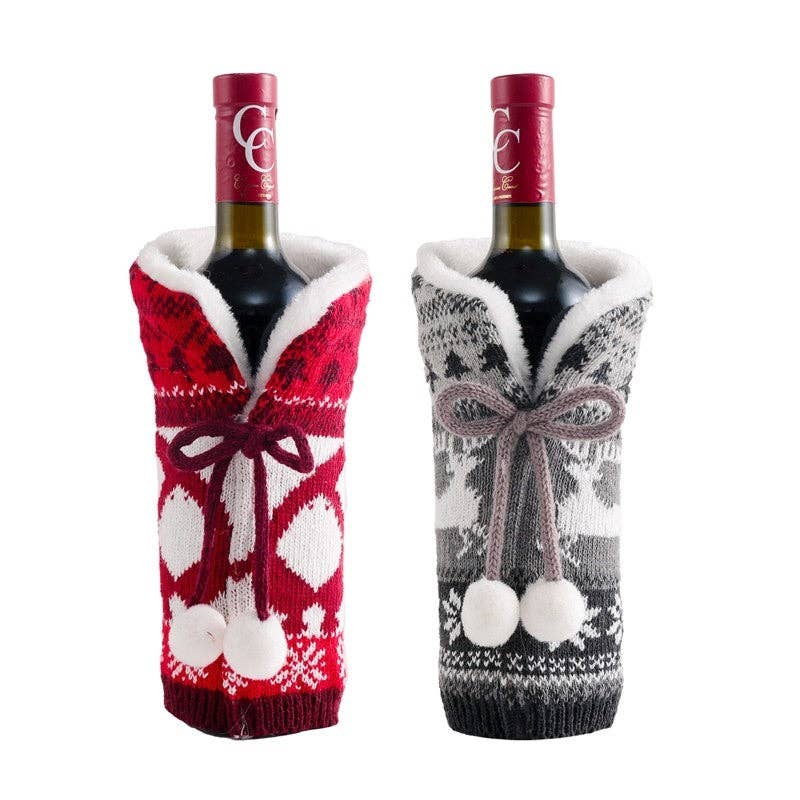 Ekartini - Vente Pochette cadeau pour bouteille de vin - Couvre-bouteille de vin tricoté, décoration de Noël9