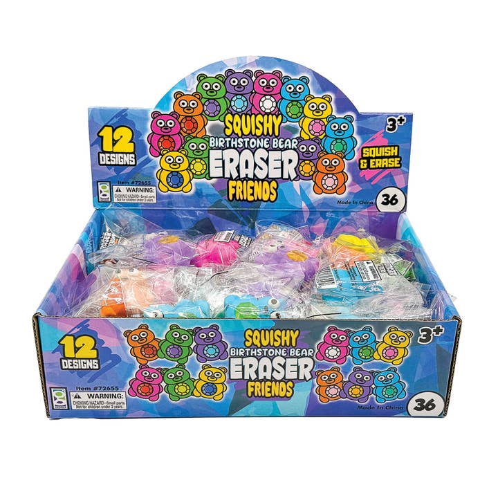 Geddes - Wholesale Eraser - SQUISHY BIRTHSTONE BEAR ERASER FRIENDS 36/DSP