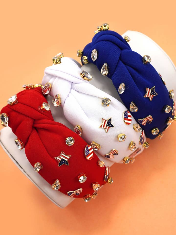 4. JULI FLAG STJERNE RHINESTONE STUD PANDEBÅND | 40HB165 for engroshandel hos JOSSLYN by wall to wall