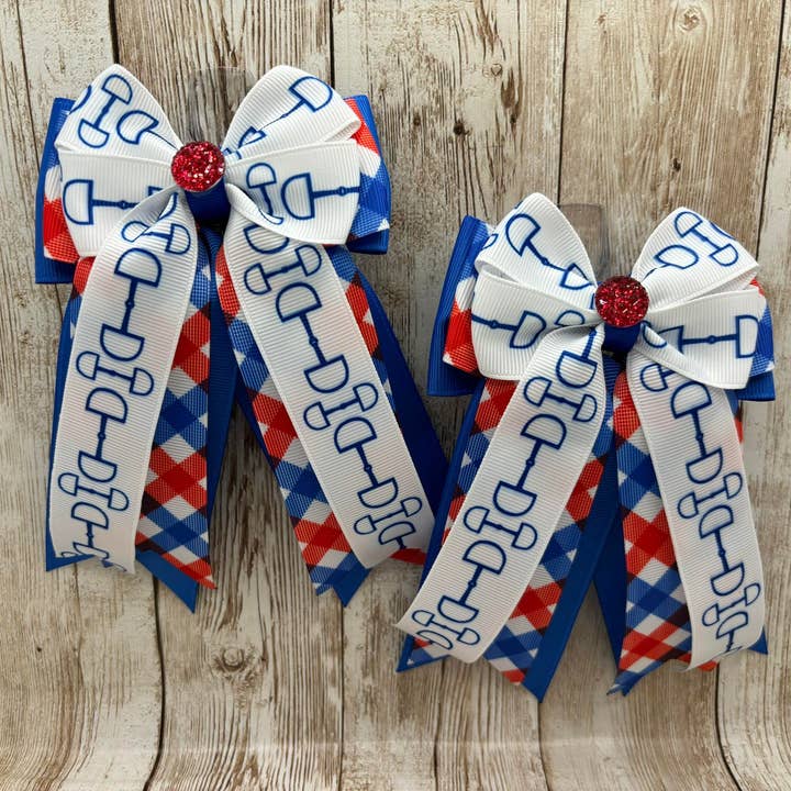 Horse Show Bows - Memorial Labor Day 4th of July- Bits Plaid for wholesale by Benny Bows