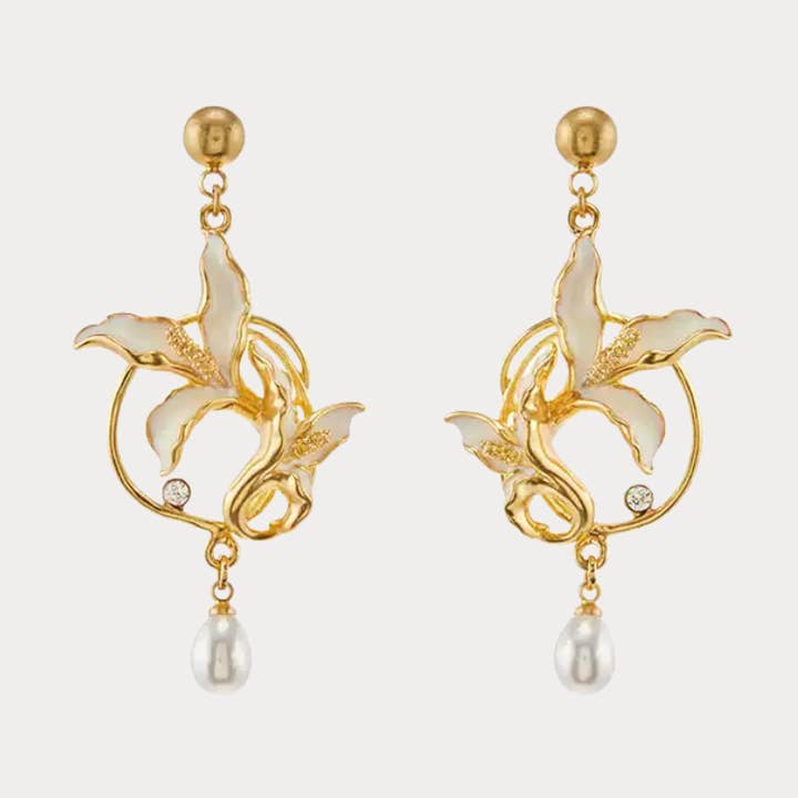 Golden Calla Lily Earrings for wholesale by Verdivine
