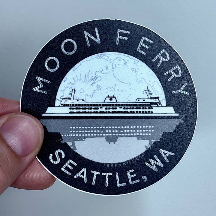 Autocollant 'Moon Ferry' Seattle Pacifique Nord-Ouest - Vinyle 3" pour la vente par Ferry Kiss Studio