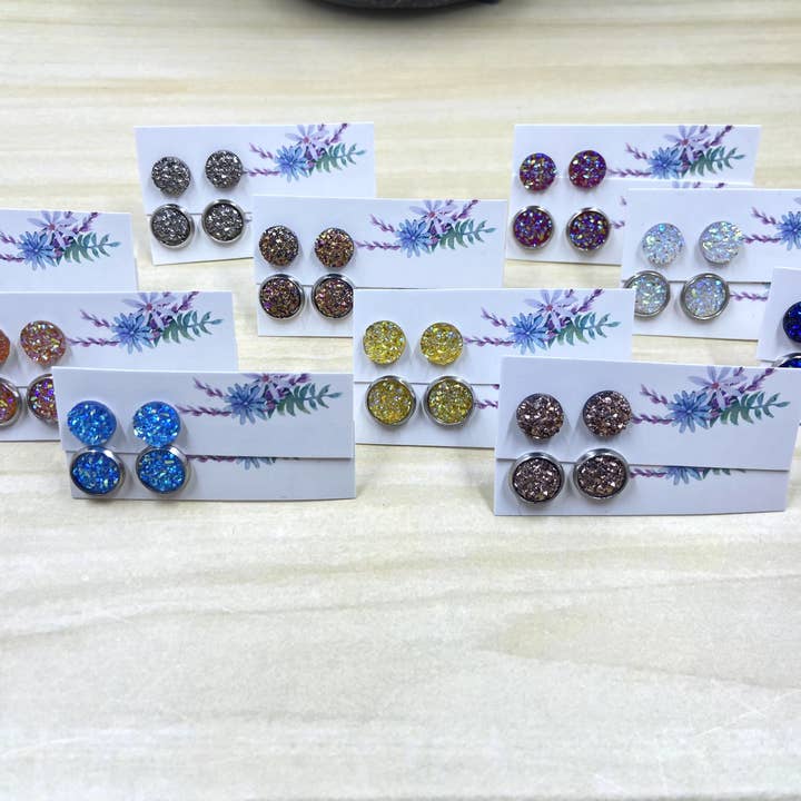 Faux Druzy Studs Pack for wholesale by Only Once Originals