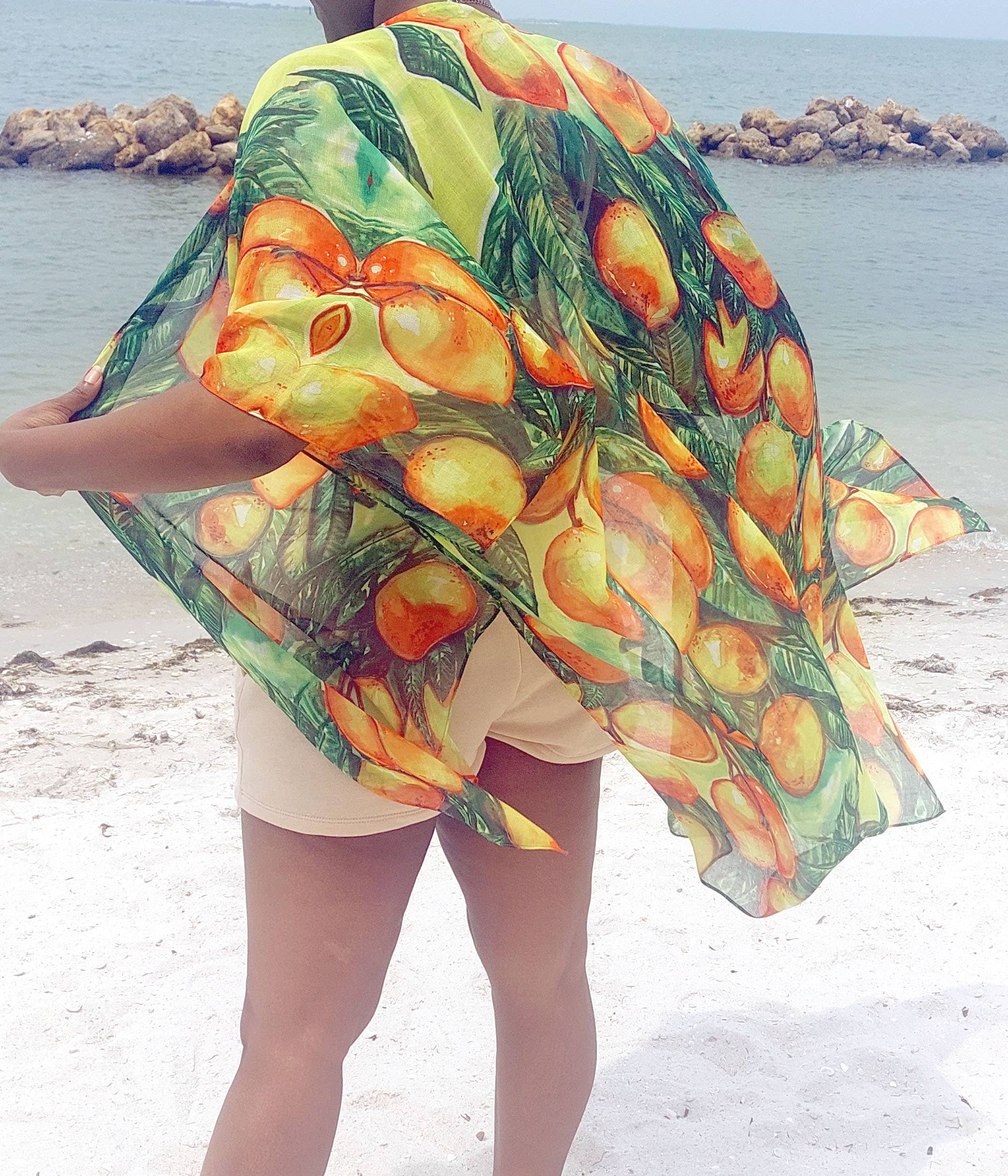 Ebonaiti - Wholesale Swim Cover Up - Women's - Kaftan Kimono Beach Cover Mango Island tropical watercolor3
