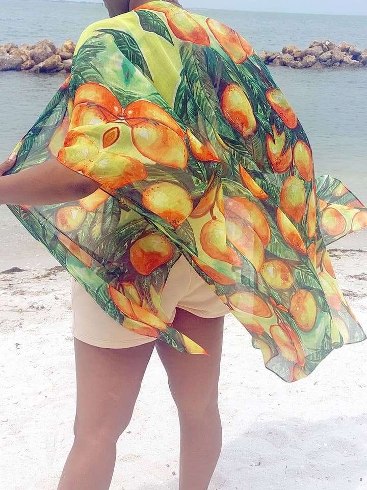 Ebonaiti - Wholesale Swim Cover Up - Women's - Kaftan Kimono Beach Cover Mango Island tropical watercolor3