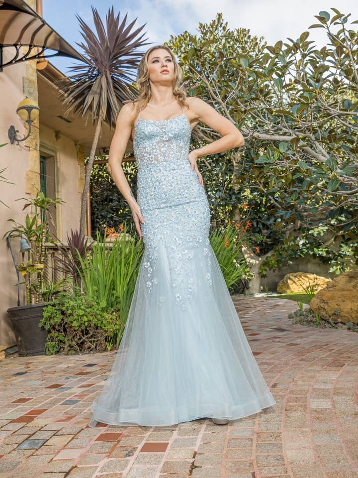 Plunging neckline, thin straps, sheer bodice & floral lace m for wholesale by La Veneto