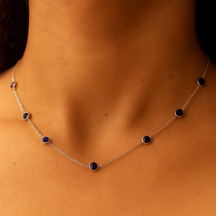 Roher Saphir 16" Eleven Stone Sterlingsilber Halskette für den Großhandel von Asia West