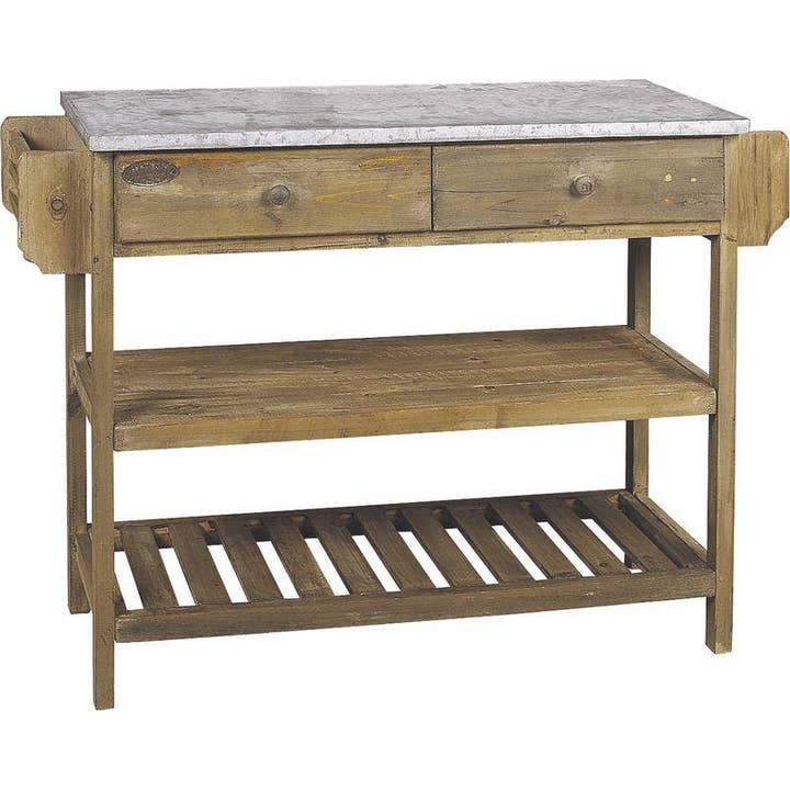 Aubry Gaspard - Wholesale Console Table - Aged wood and zinc console