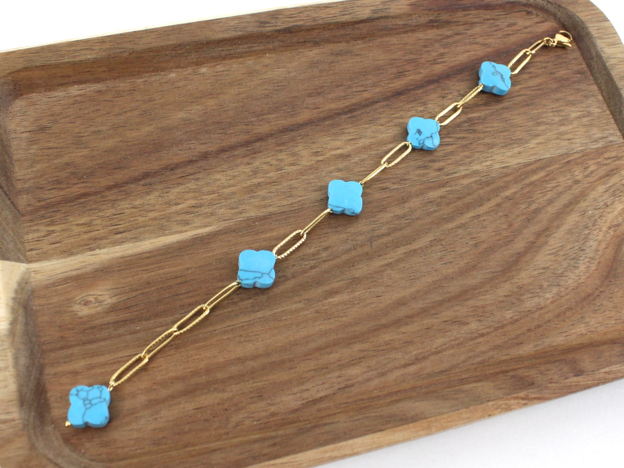 Pretty Persuasions - Vendita all'ingrosso Bracciali a catena e a maglie - B24045 Bracciale in acciaio inossidabile con 5 Clover Stone7