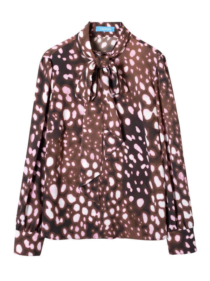 CAPSULE by Agnė Gilytė - Wholesale Blouse – Women’s - Blouse 'LYON' | chocolate & raspberry print statement to1